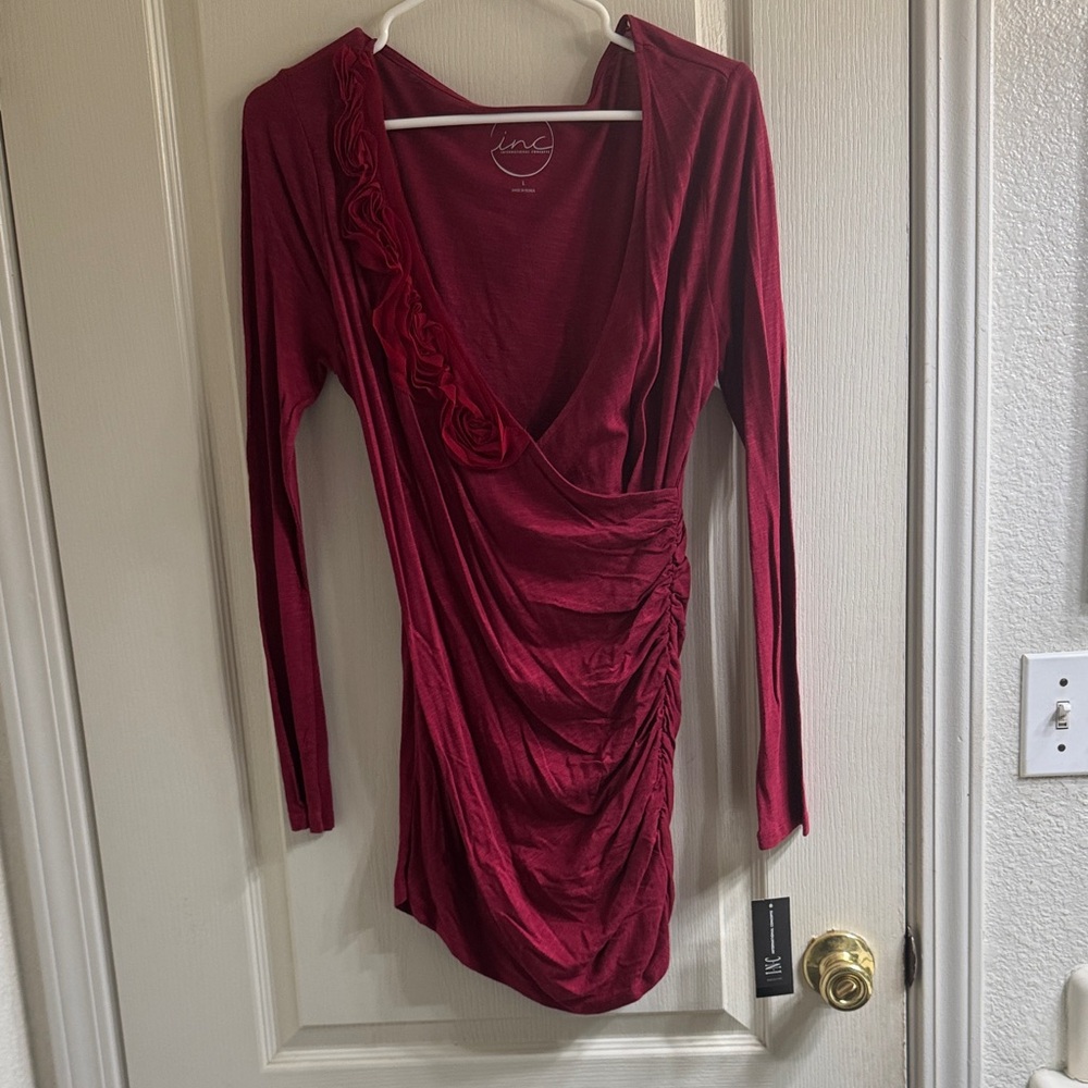 INC International Concepts Burgundy Long Sleeve Top
